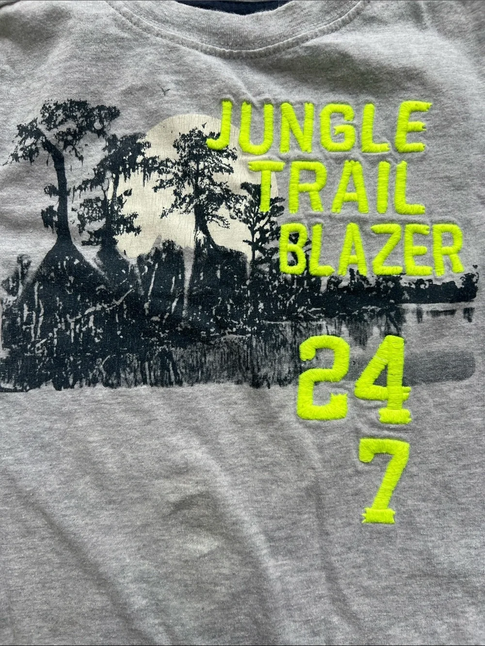 Gymboree Gray Short-Sleeve Tee with Neon Yellow 'Jungle Trail Blazer' Graphic